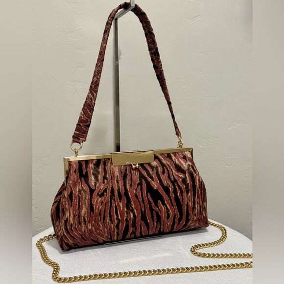 Tiger Stripes Hair-on Cowhide Handmade Unique Folding Kisslock Handbag/Multi Use - Picture 4 of 16